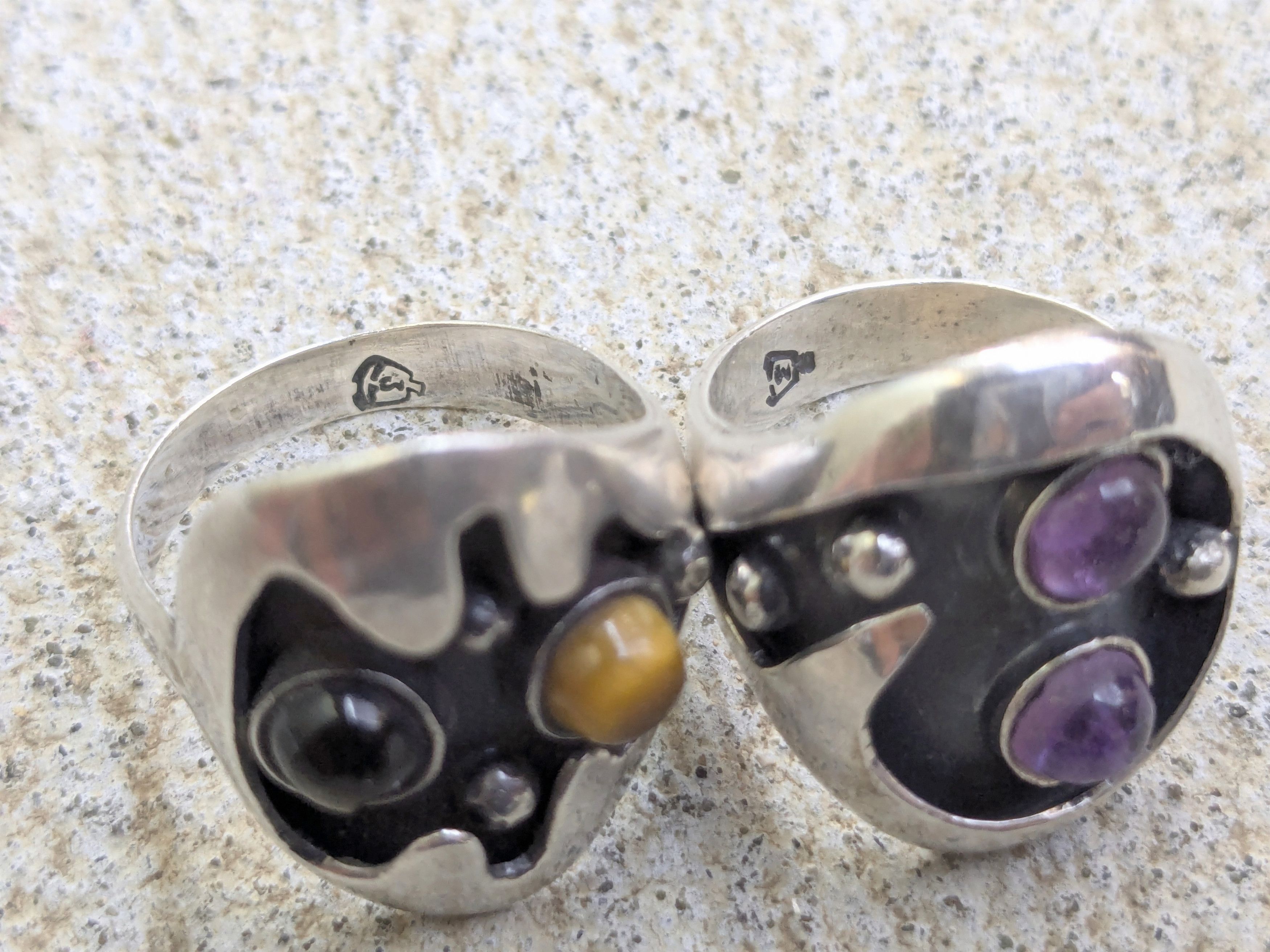 Jewelry Vintage Taxco Sterling Silver Rings Amethyst Tiger Eye Size ONE SIZE - 7 Thumbnail