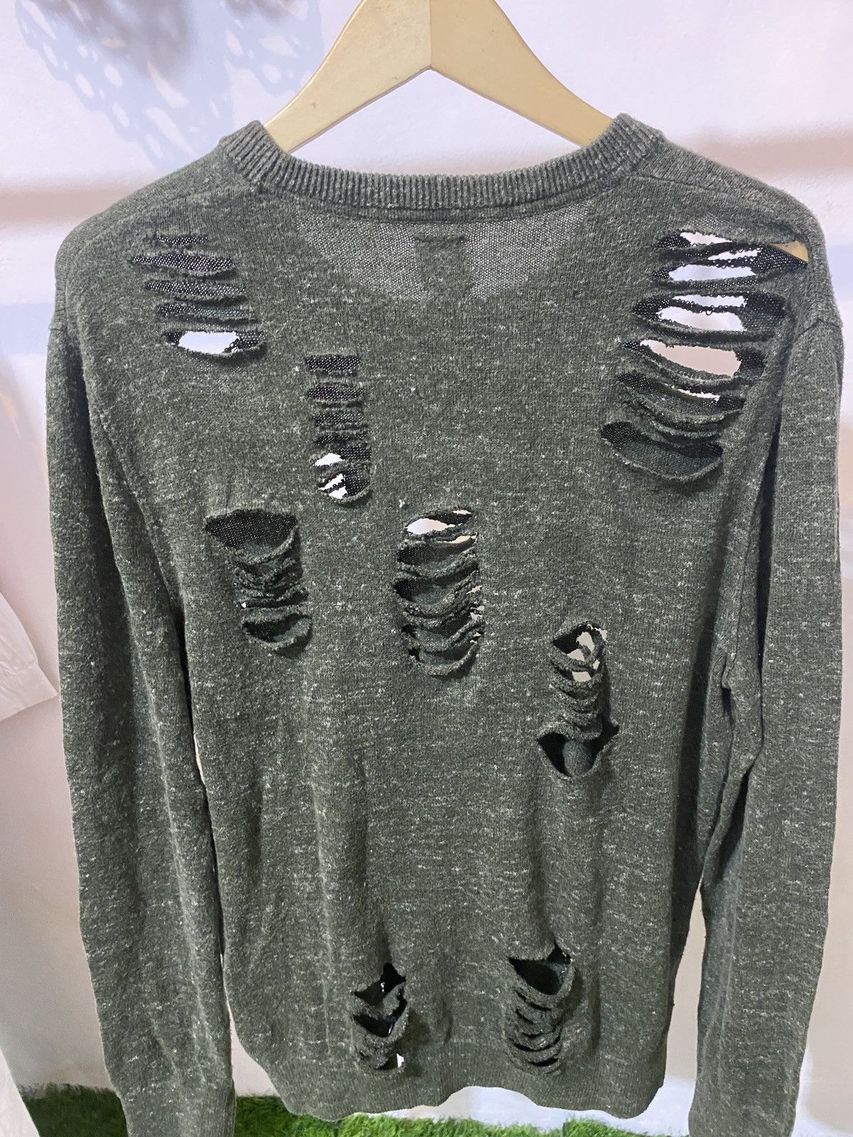 If Six Was Nine × Japanese Brand × Le Grande Bleu (L.G.B.) Gap knit Olive green Distressed punk Style Size US M / EU 48-50 / 2 - 2 Thumbnail