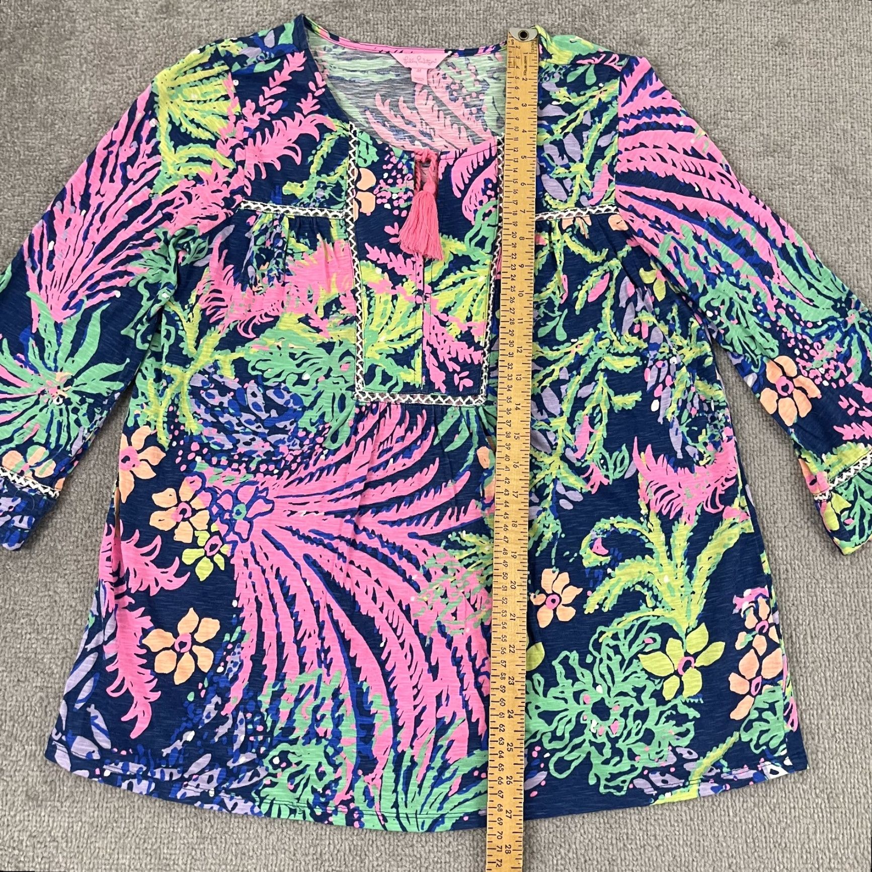 Lilly Pulitzer Lilly Pulitzer Tunic Blouse Womens Medium Multicolor Floral Tasseled Casual 3/4 Sleeve Size M / US 6-8 / IT 42-44 - 4 Thumbnail
