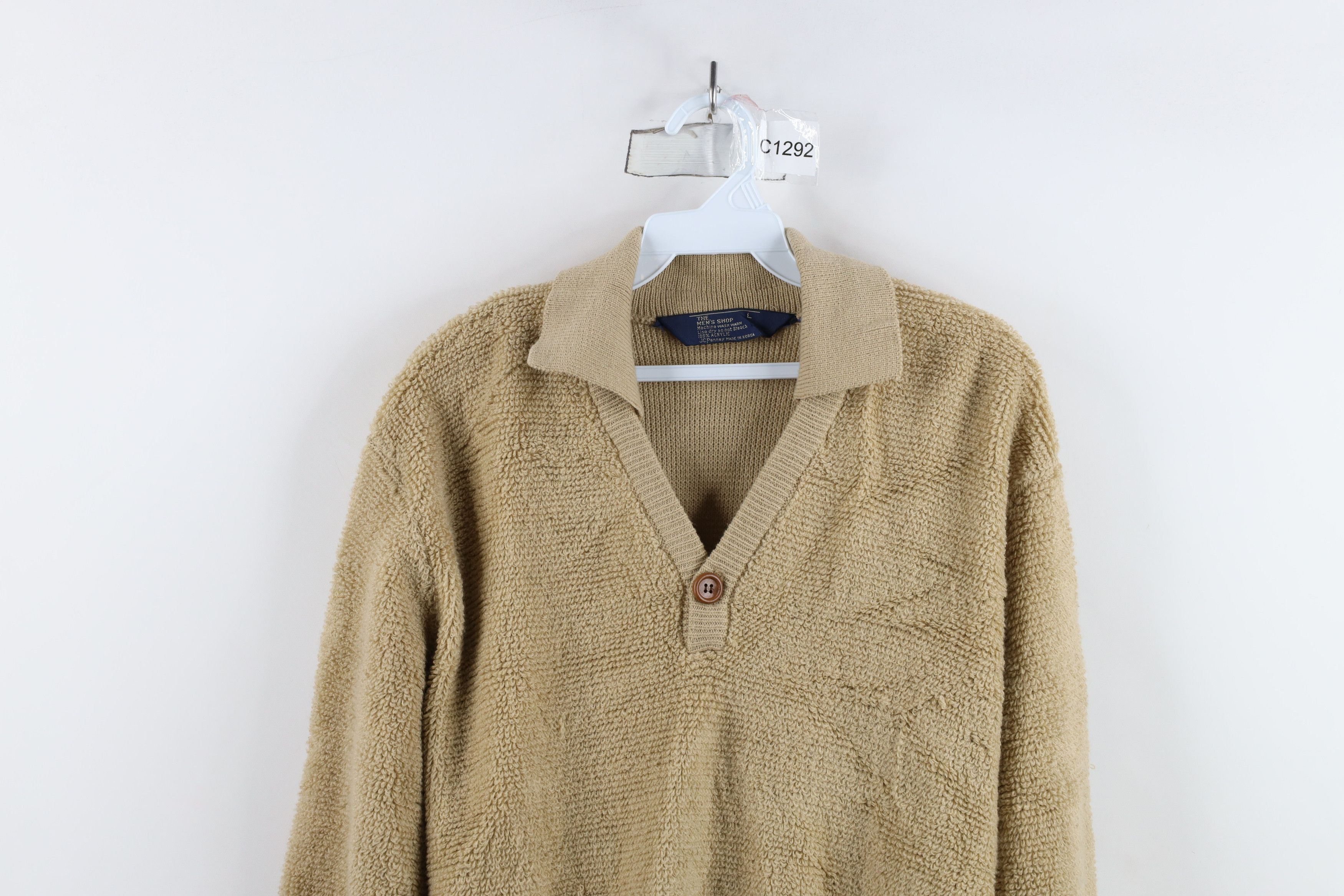 Vintage Vintage 70s Streetwear Terry Cloth Collared Sweater Beige Size US L / EU 52-54 / 3 - 2 Thumbnail