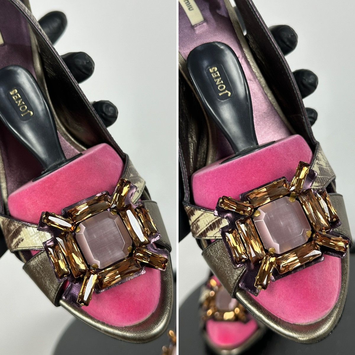 Miu Miu Miu Miu Leather Snakeskin Jewel Slingback Sandals Heels Size US 10 / IT 40 - 21 Thumbnail