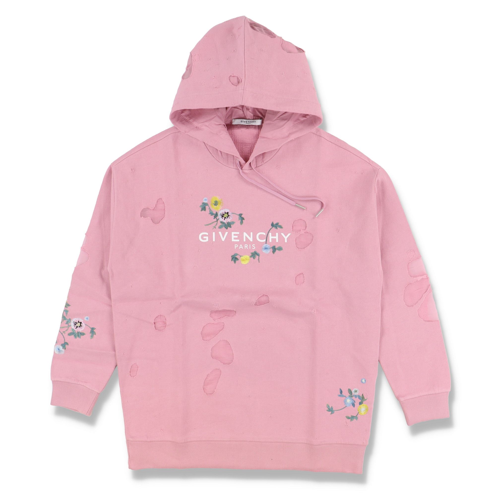 Givenchy Pink Embroidered Floral Destroyed Logo Hoodie Size L / US 10 / IT 46 - 1 Thumbnail