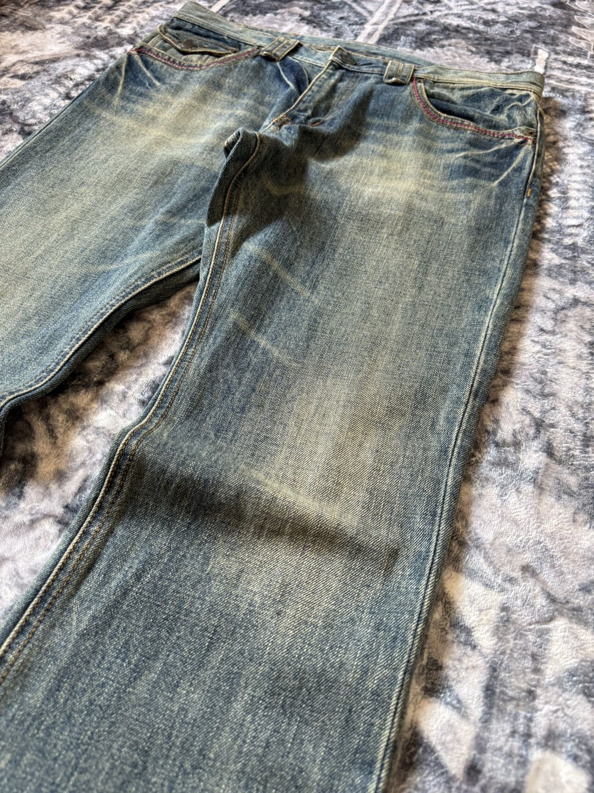 Fad Three × GOSTAR DE FUGA × Japanese Brand Rupert Japan Muddy Wash Rivet Edgy Flared Denim Pants Size US 31 - 12 Thumbnail
