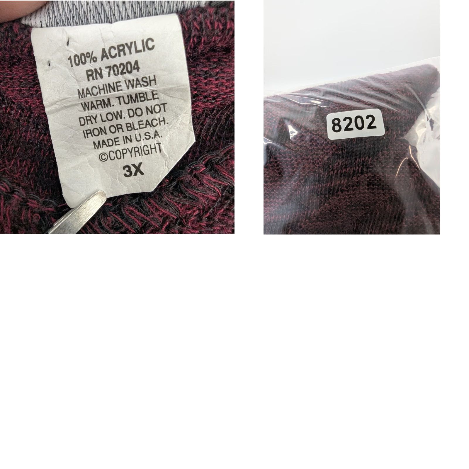 Vintage Brittany Black Top Dolman Sleeve V-Neck 3X Acrylic Knit Dark Maroon Pullover Casual Womens Plus Size Size XXL / US 16-18 / IT 52-54 - 8 Thumbnail