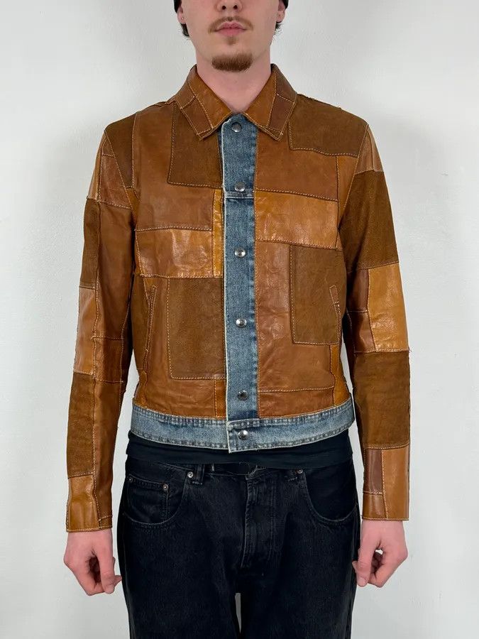 Dolce & Gabbana SS2001 Dolce & Gabbana Brown Patchwork Leather Denim Jacket Size US M / EU 48-50 / 2 - 2 Thumbnail