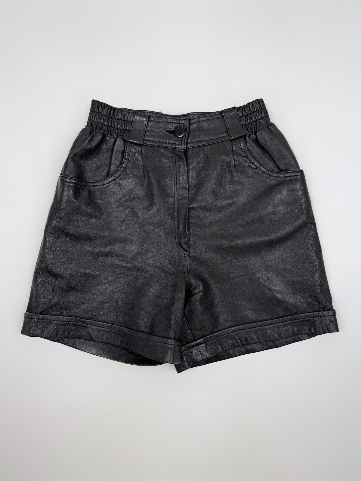 C&A 1990’s Vintage C&A Black Leather High Rise Bermuda Shorts Size 26" / US 2 / IT 38 - 1 Thumbnail