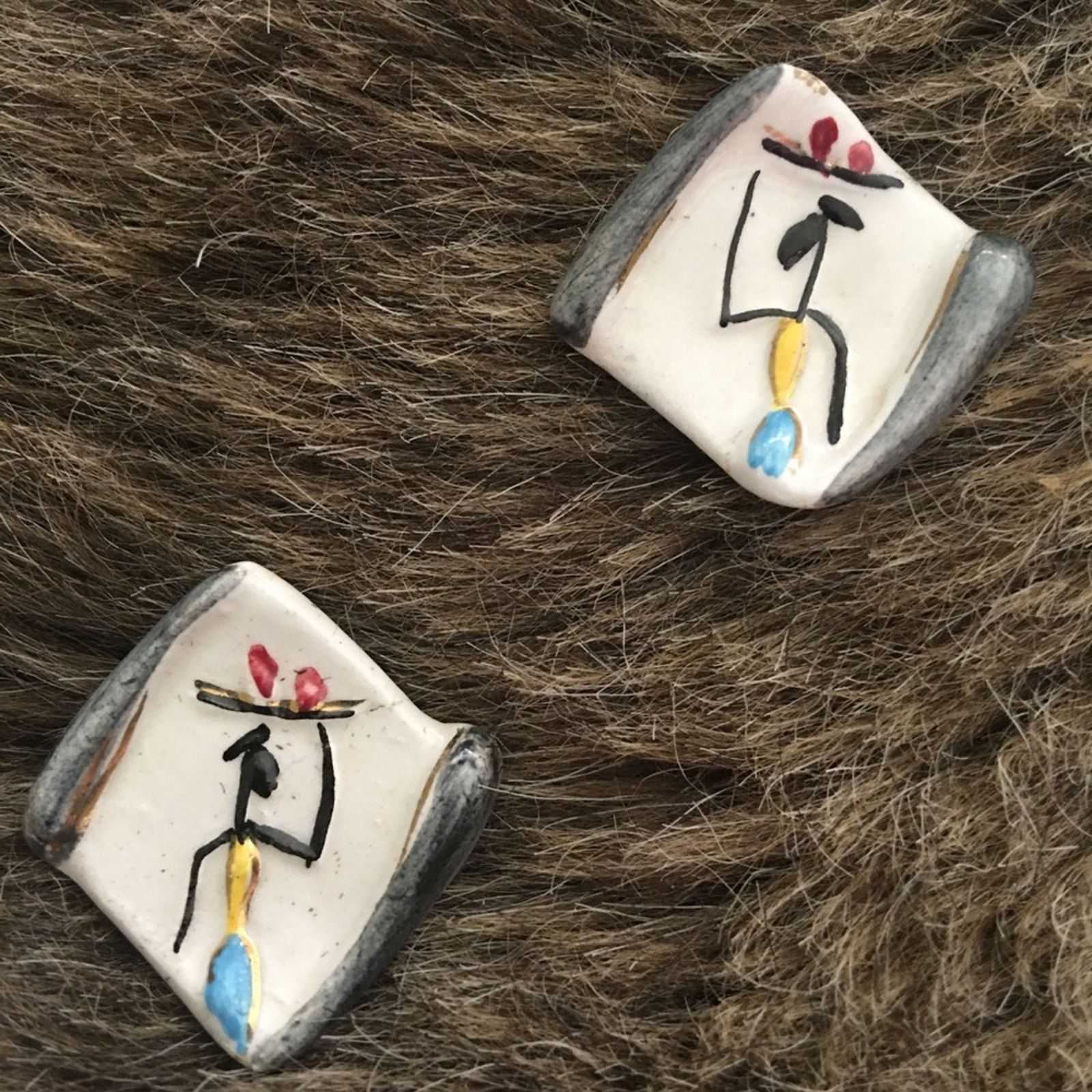 Vintage Vintage 50s Italy hand painted porcelain earrings Size ONE SIZE - 1 Thumbnail
