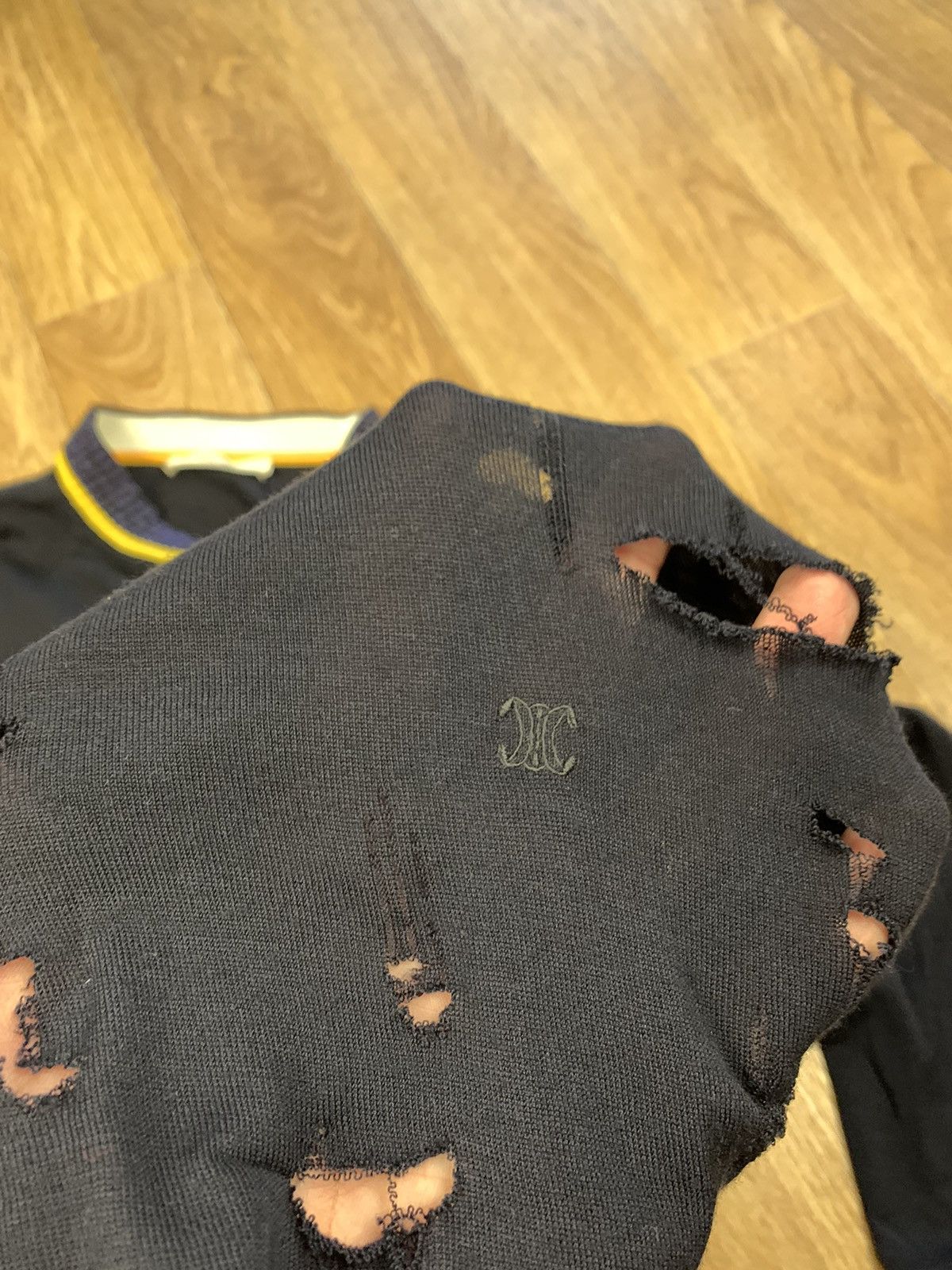 Celine Celine Distressed Dark Blue Custom Sweater Size US M / EU 48-50 / 2 - 3 Thumbnail