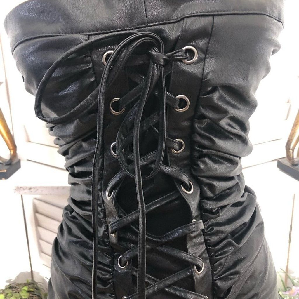 Forever 21 Lace-Up Tube Mini Dress Corset Strapless Leather Black sz S Size S / US 4 / IT 40 - 5 Thumbnail