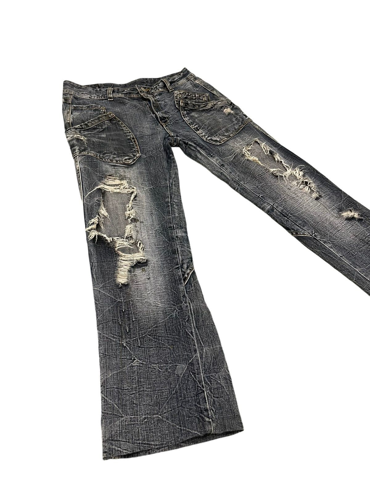 Japanese Brand Painted Jeans Solberry Faded Distress Regular 8🟦3 Size US 33 - 2 Thumbnail