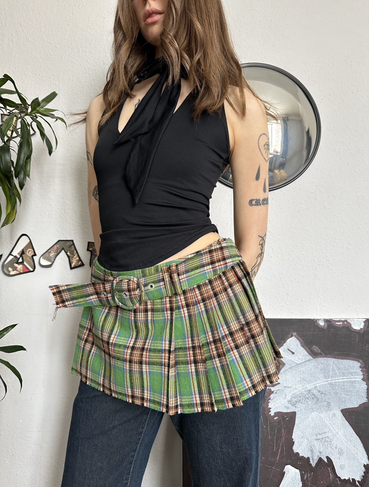 Beauty Beast × Japanese Brand Micro mini extra skirt vintage plaid pleated buckle belt Size 34" / US 12 / IT 48 - 8 Thumbnail