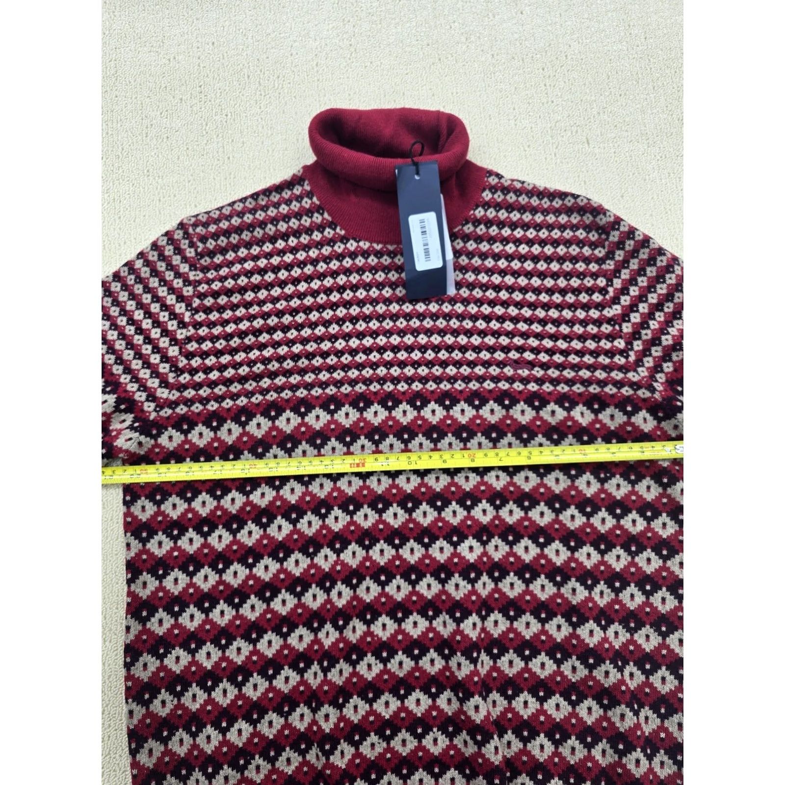 Harmont & Blaine Harmont & Blaine Men’s Burgundy Checkered Turtleneck Sweater Italy, XL, Knit Jacquard, Casual Size US XL / EU 56 / 4 - 7 Thumbnail