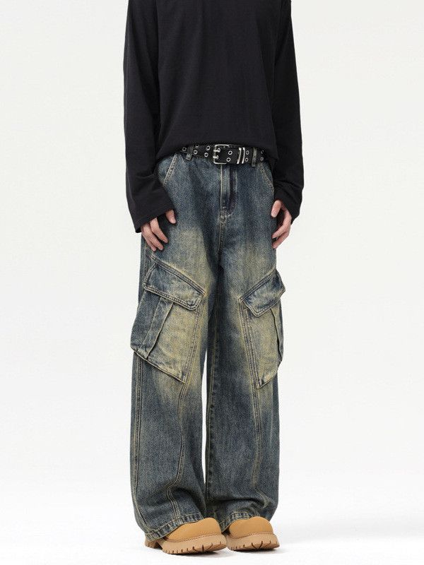 Japanese Brand Men's Japanese retro washed distressed workwear jeans Size US 32 / EU 48 - 3 Thumbnail