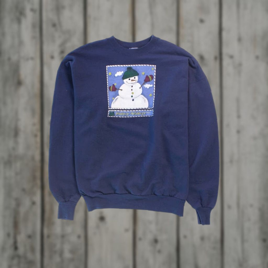 Vintage VINTAGE Blue Ugly Christmas Sweatshirt 1990s XS-XL Christmas Snowmen Ragstock Mens Womens Ladies Boys Girls Size XL / US 12-14 / IT 48-50 - 1 Thumbnail