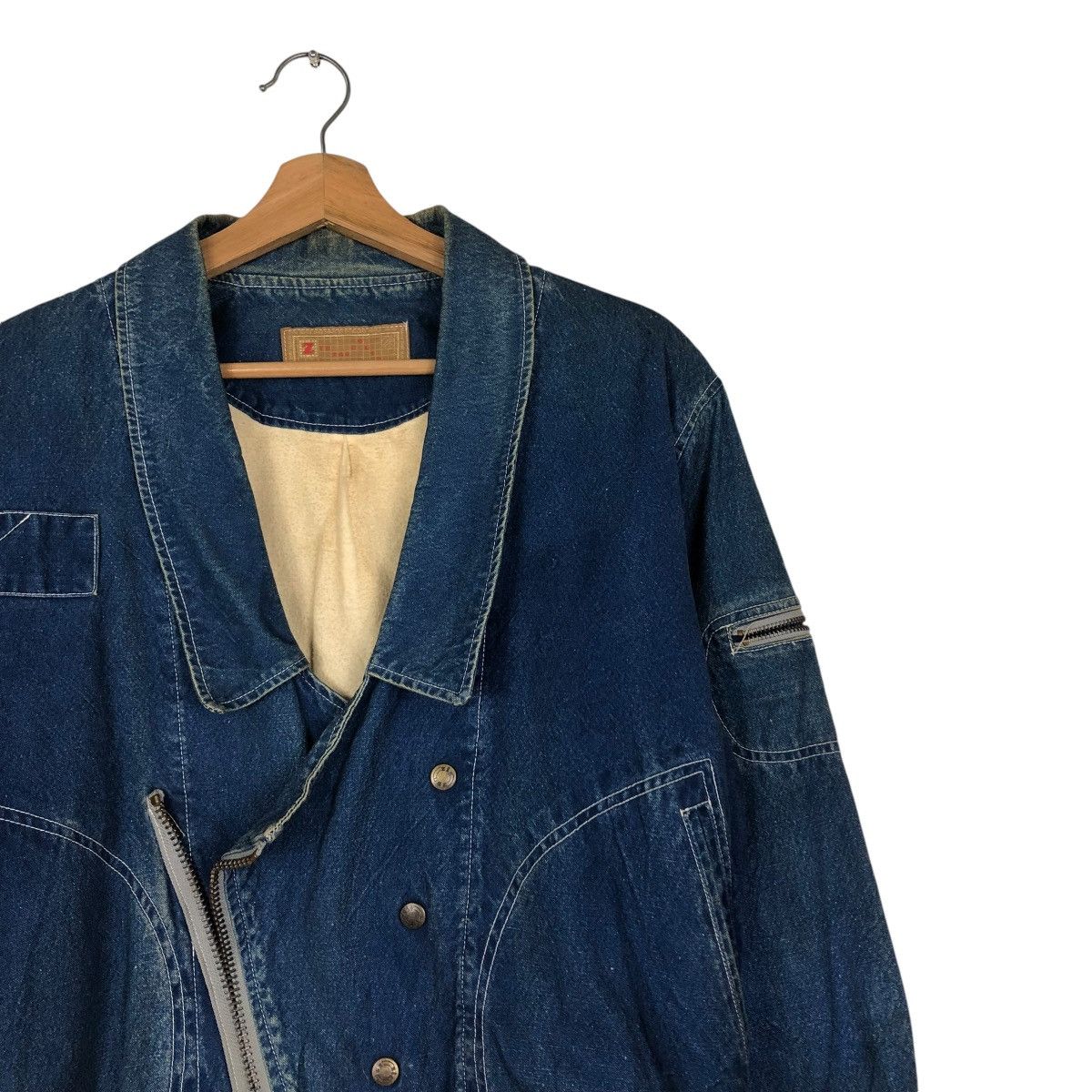 Japanese Brand 🔥VINTAGE BOMBER JACKET DENIM ZIG ZAG DOUBLE COLLAR Size US M / EU 48-50 / 2 - 8 Thumbnail