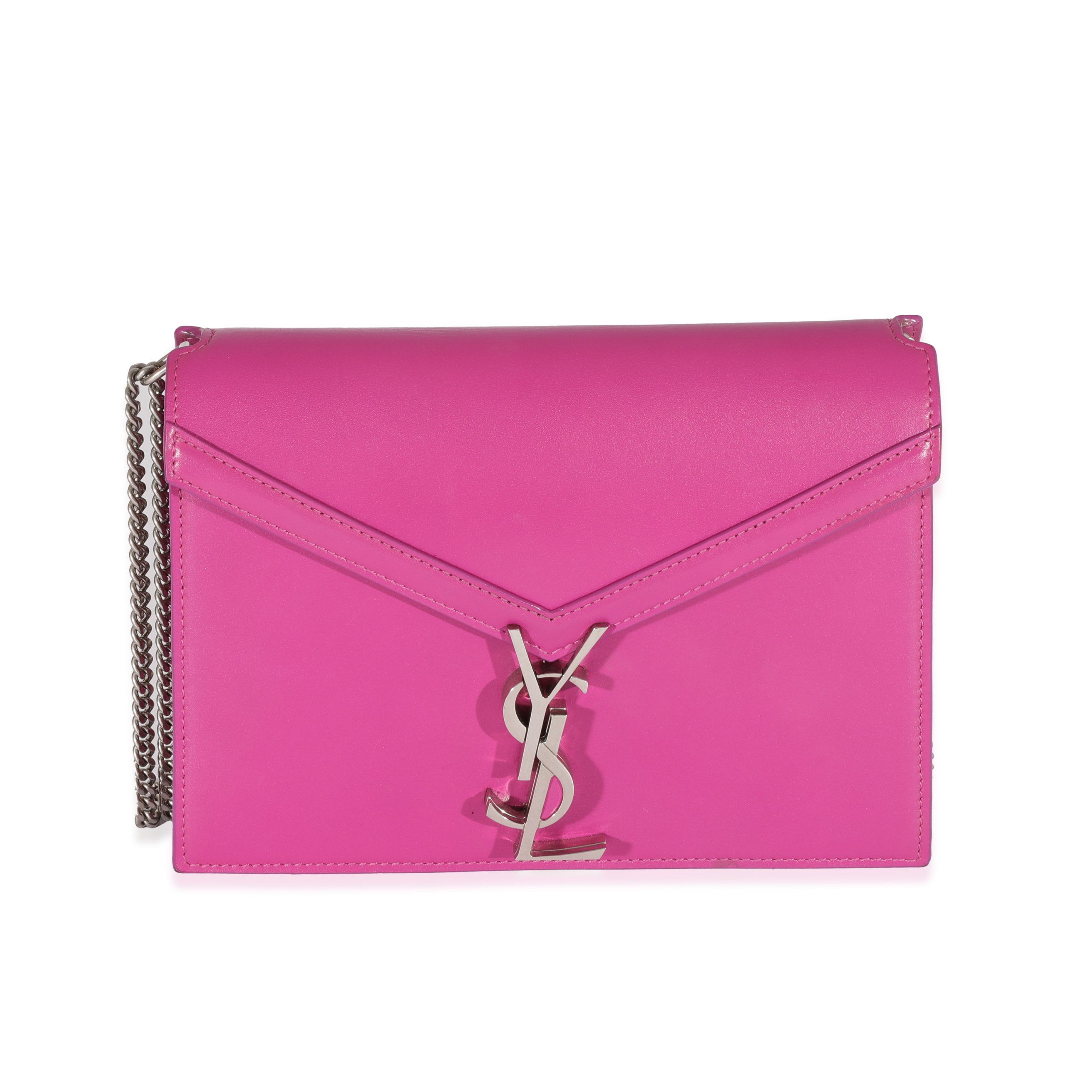 image of YVES Saint Laurent Fuchsia Calfskin Cassandra Monogram Chain Bag, Women's