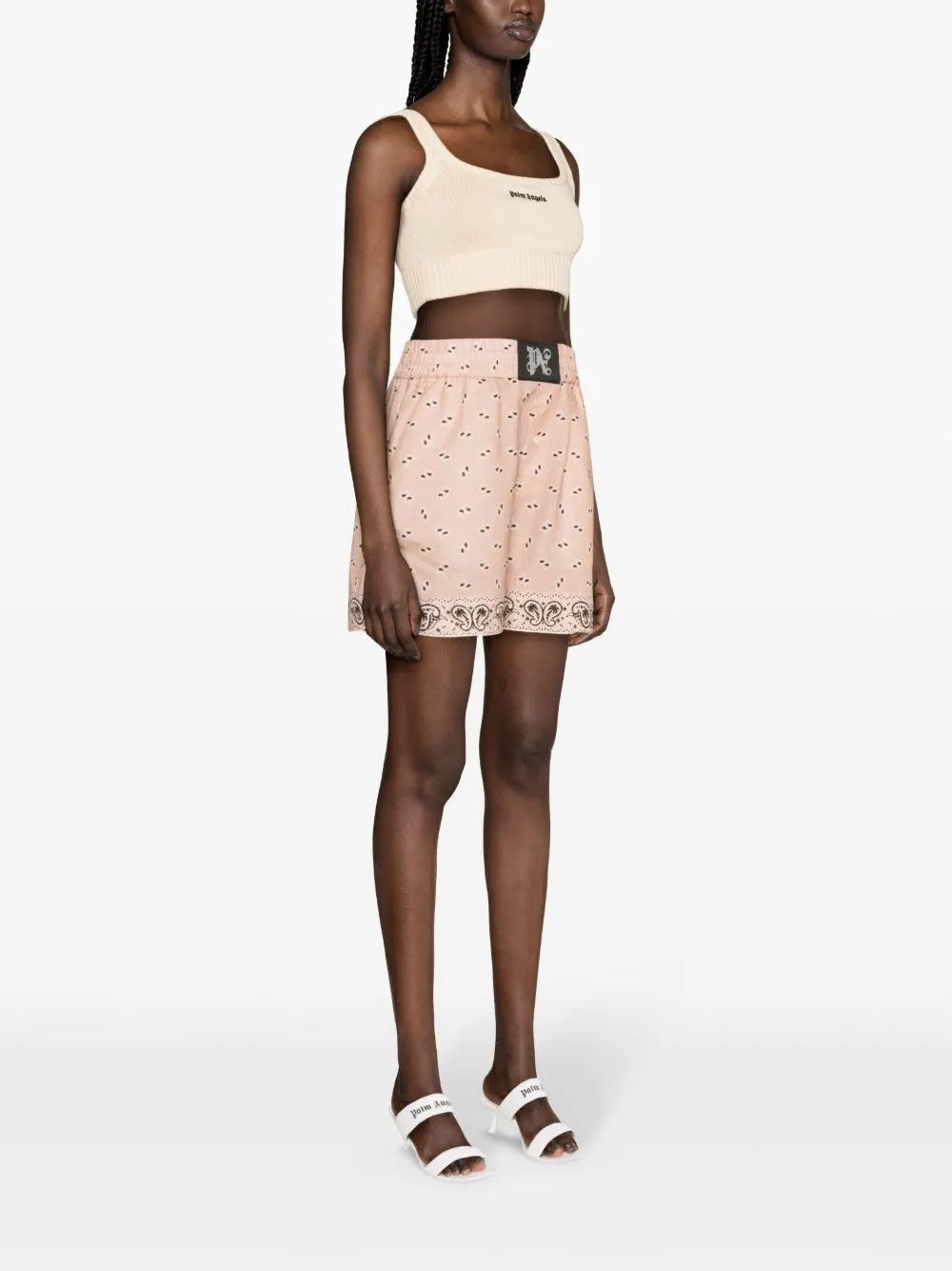 Palm Angels o1y1125 Short in Beige/Black Size 25" / US 0 / IT 36 - 2 Thumbnail