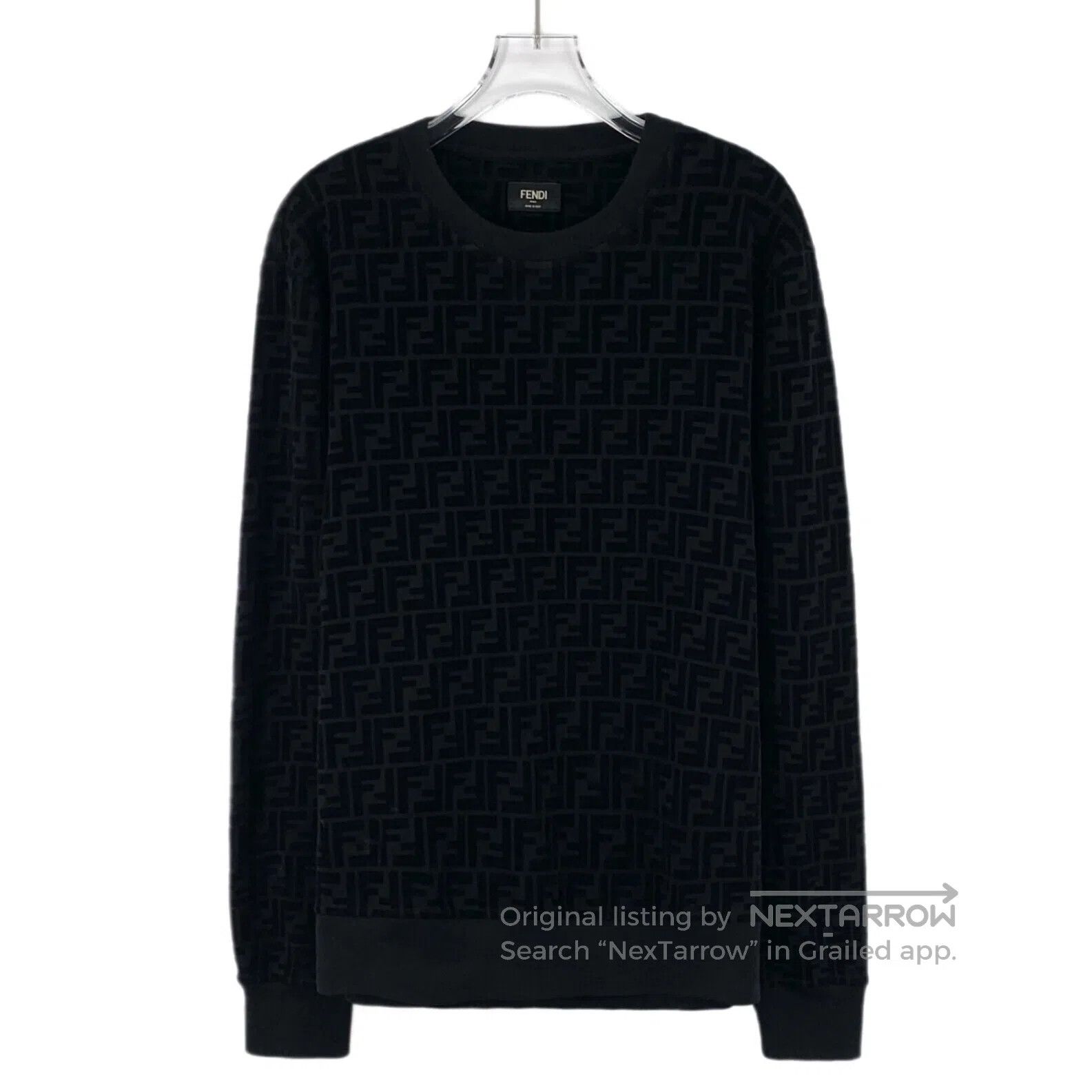 Fendi FENDI Black Classic Double F Printed Cotton Round Neck Lon Size US S / EU 44-46 / 1 - 1 Thumbnail