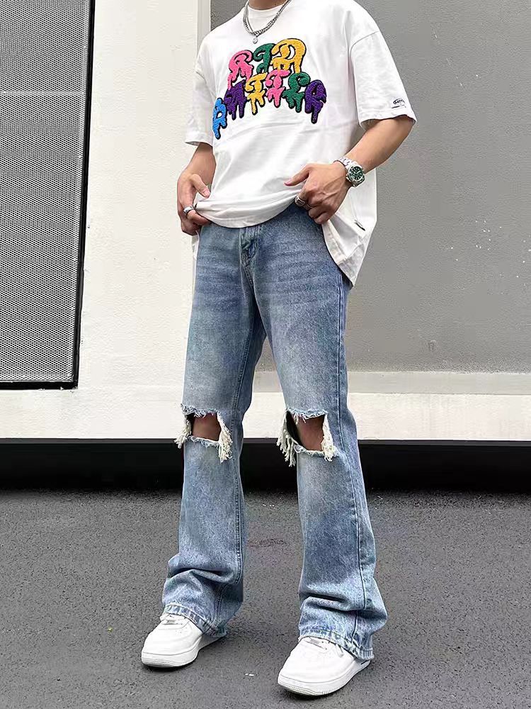 Japanese Brand × Jean Vintage washed loose micro flare ripped jeans Size US 28 / EU 44 - 1 Thumbnail
