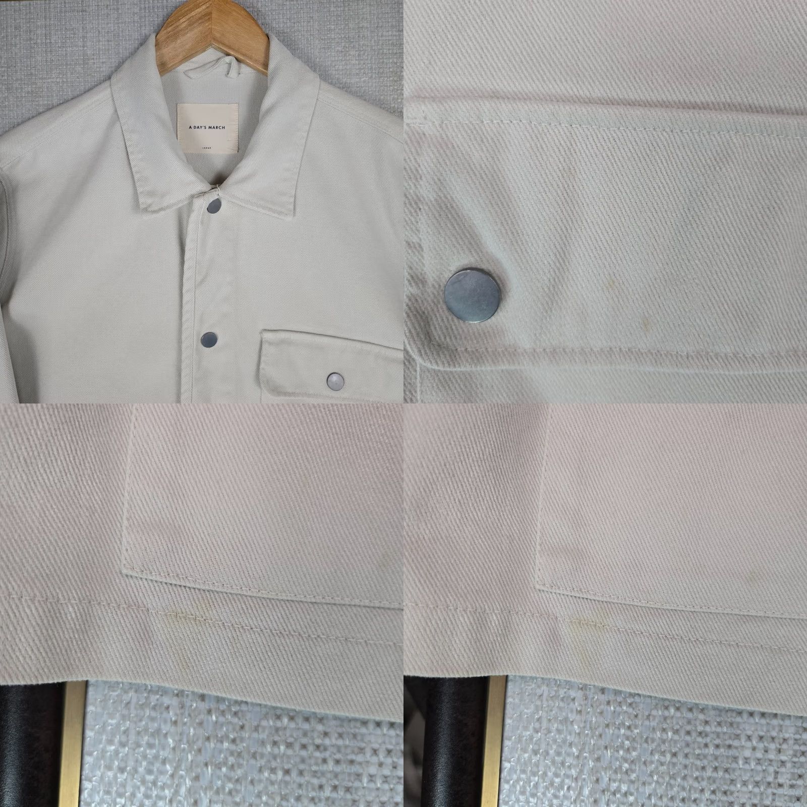 Carhartt A DAYS MARCH Mens Large Snap Front Chore Coat Tencel/Cotton Twill Ivory Jacket Size US L / EU 52-54 / 3 - 9 Thumbnail