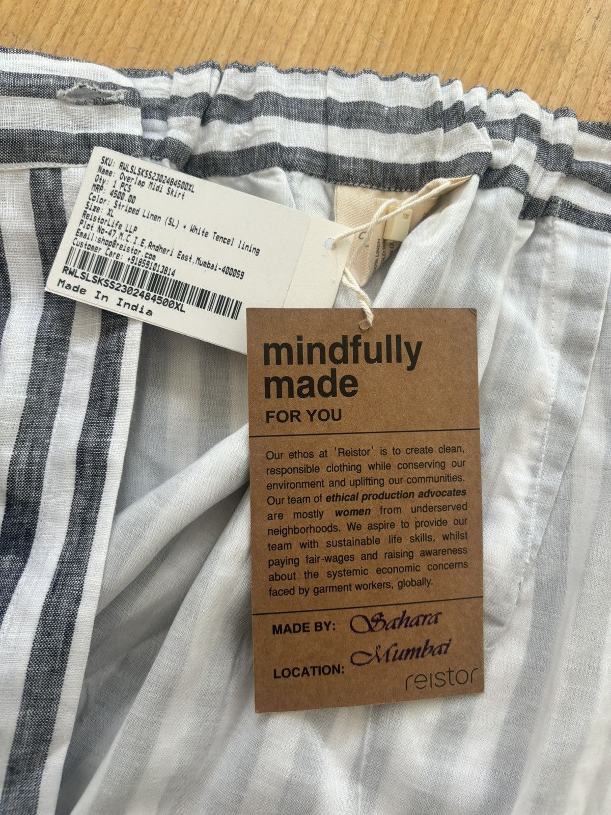 Vintage Reistor Overlap Midi Skirt in Linen Stripes Size 36" / US 14 / IT 50 - 3 Thumbnail