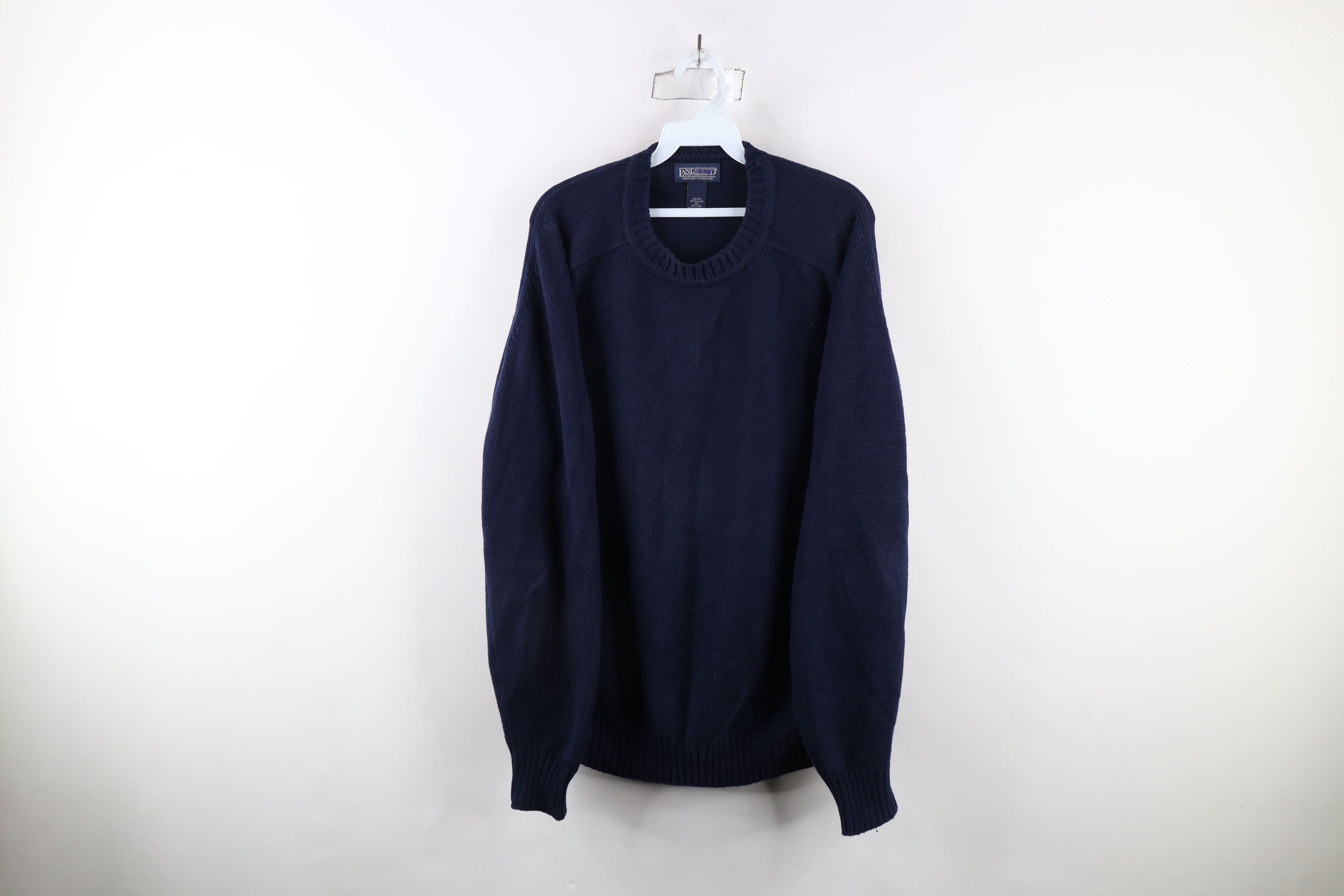 Lands' End × Vintage Vintage 90s Lands End Blank Cotton Knit Sweater Blue USA Size US XL / EU 56 / 4 - 1 Thumbnail