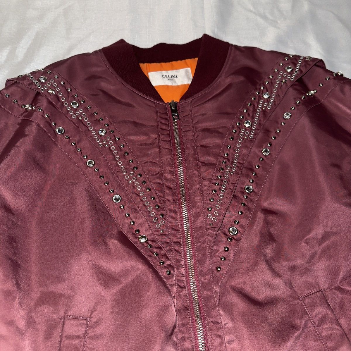 Celine Celine Studded Bomber Jacket (Bordeaux) Size US XL / EU 56 / 4 - 3 Thumbnail