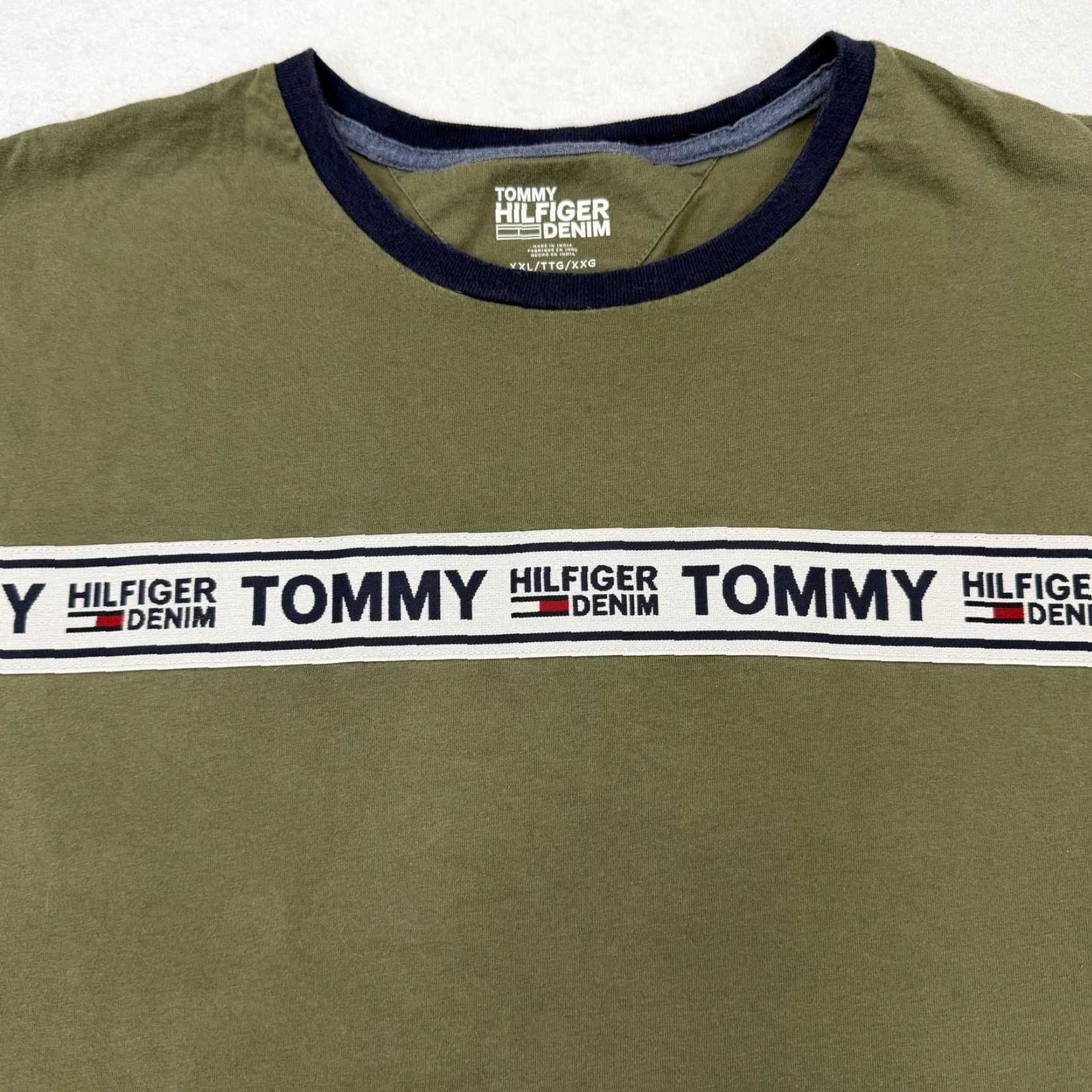 Tommy Hilfiger Tommy Hilfiger Denim Shirt Mens 2XL Green Ringer Chest Logo Stripe Graphic Tee Shirt Size US XXL / EU 58 / 5 - 4 Thumbnail