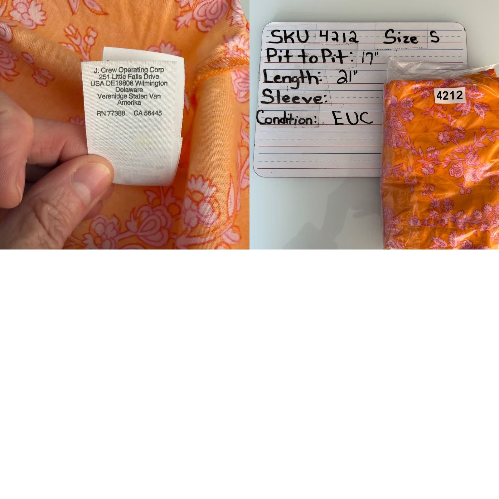 J.Crew VINTAGE? No. (Answer requires non-VINTAGE) J.CREW Floral Sleeveless Button-Down Top Orange Pink Re-Imagined Cotton Blend EUC Womens S Small? (Oops) Size S / US 4 / IT 40 - 8 Thumbnail