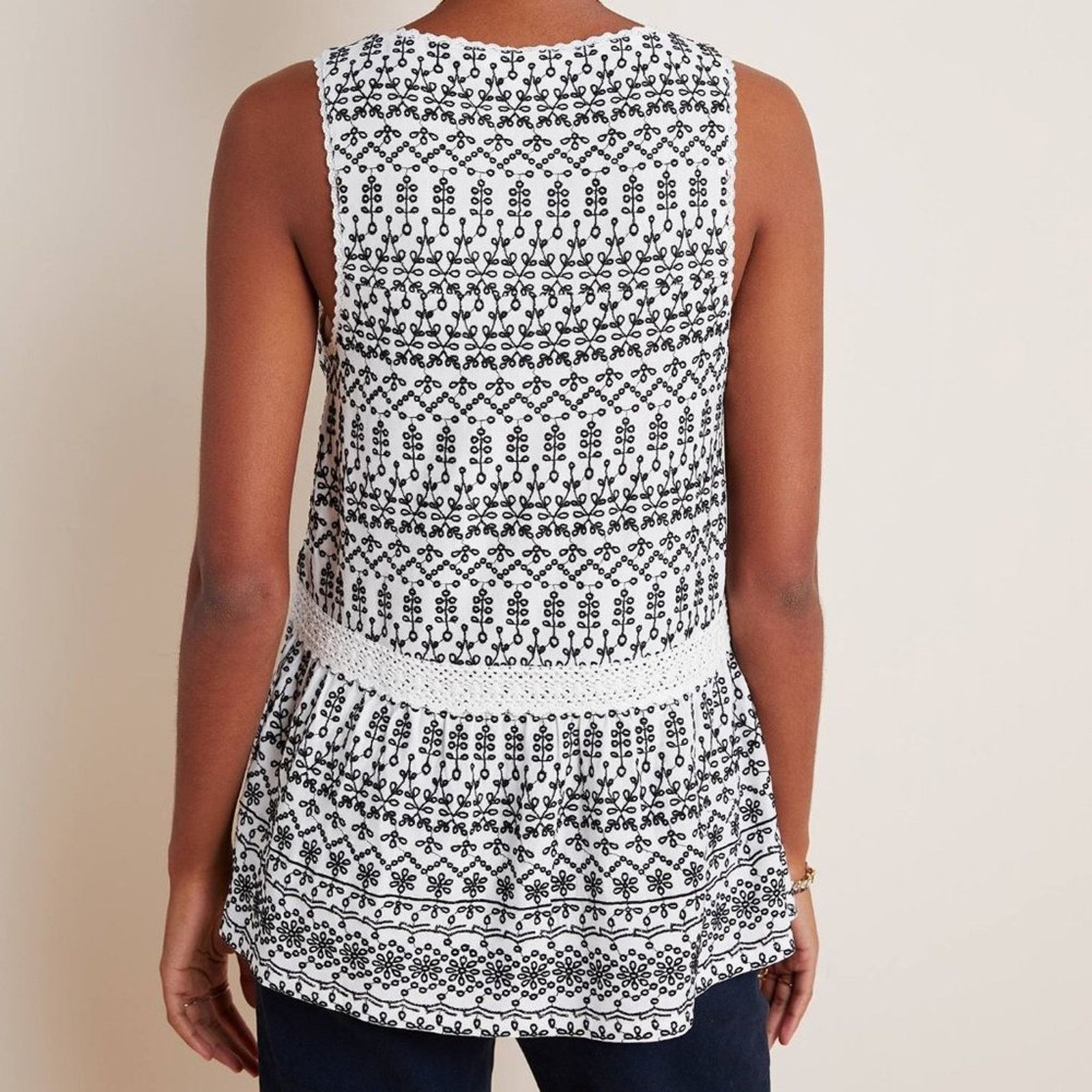 Anthropologie Anthropologie Ivory Cammie Embroidered Peplum Top Size XS / US 0-2 / IT 36-38 - 13 Thumbnail