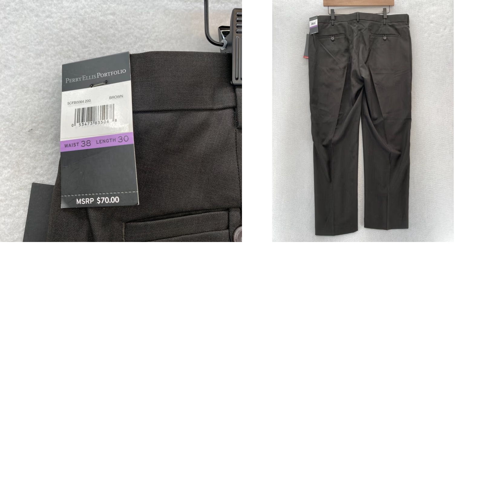 Perry Ellis Perry Ellis Portfolio Dress Pants Mens 38x30 Brown Straight Leg Modern Fit NWT Size US 38 / EU 54 - 9 Thumbnail