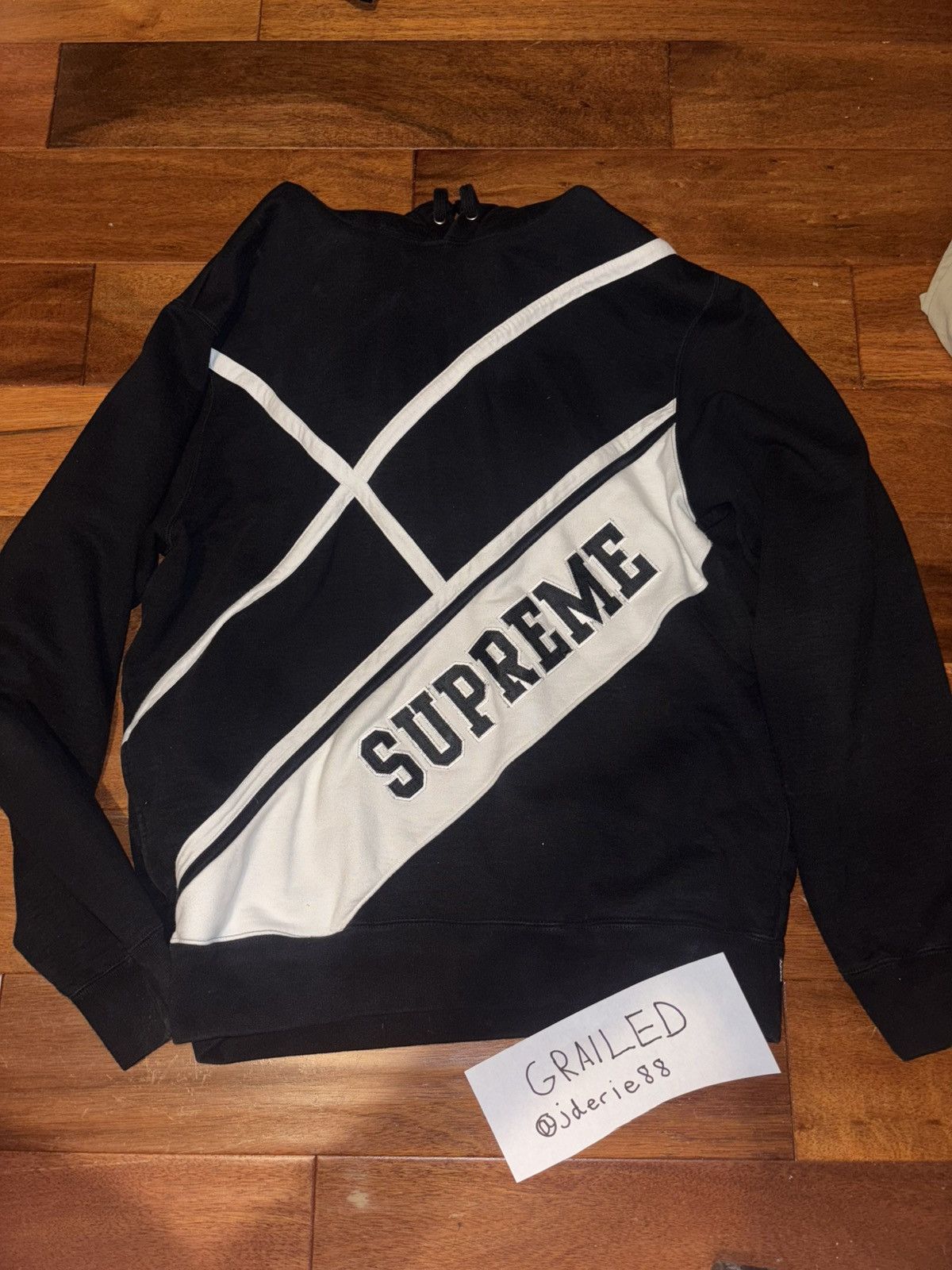 SS18 SUPREME DIAGONAL HOODED SWEATSHIRT BLACK S-XL 送料無料 Supreme Diagonal Hoodie | Grailed