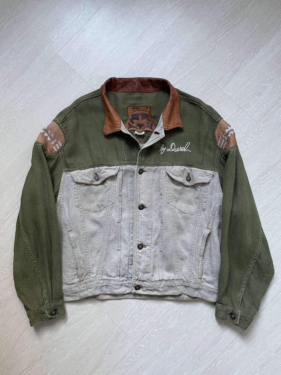 image of Avant Garde x Diesel Vintage By Diesel Linen Oversize Cowboy Western Jacket in Beige Khaki (Size Sm