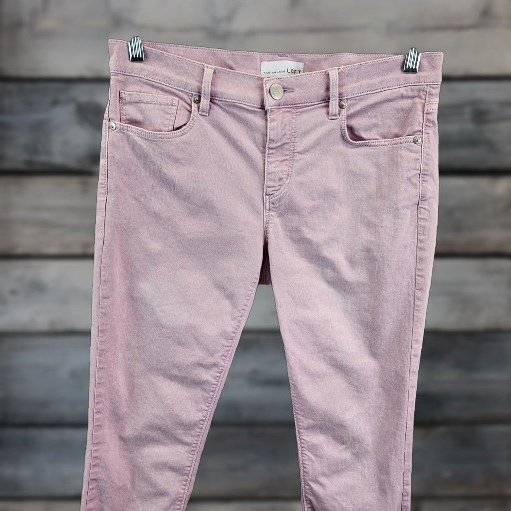 Loft VINTAGE? No. (Corrected) LOFT Womens Modern Skinny Jeans Sz 6 Purple/Pink Raw Hem Mid Rise Denim Cotton Blend Zip Cropped Inseam 26 Womens Size 28" / US 6 / IT 42 - 1 Thumbnail