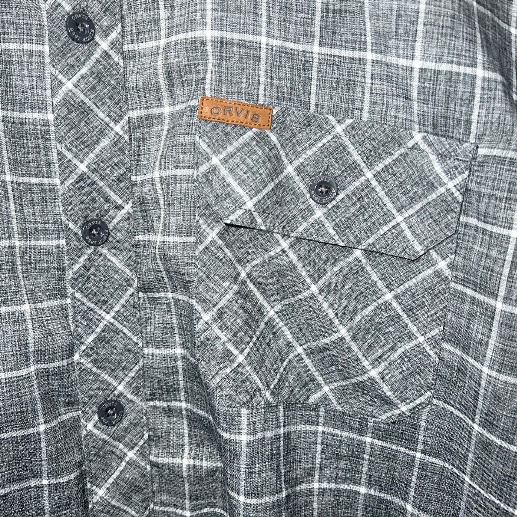 Orvis ORVIS Gray Plaid Short Sleeve Button-Up Shirt Men's Size L Size US L / EU 52-54 / 3 - 2 Thumbnail