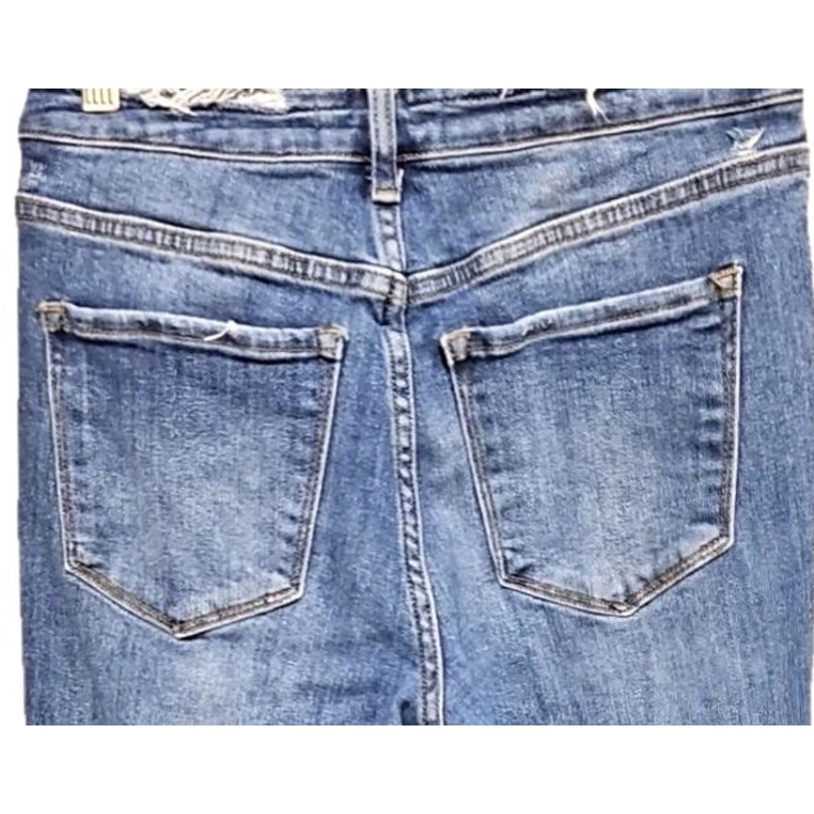 Vintage RISEN Jeans Distressed Mid-Rise Raw Hem Skinny Y2K Women’s Size 7/28 Denim Blue Distressed Regular Rise 28W 26L Jeans Women Size 28" / US 6 / IT 42 - 5 Thumbnail