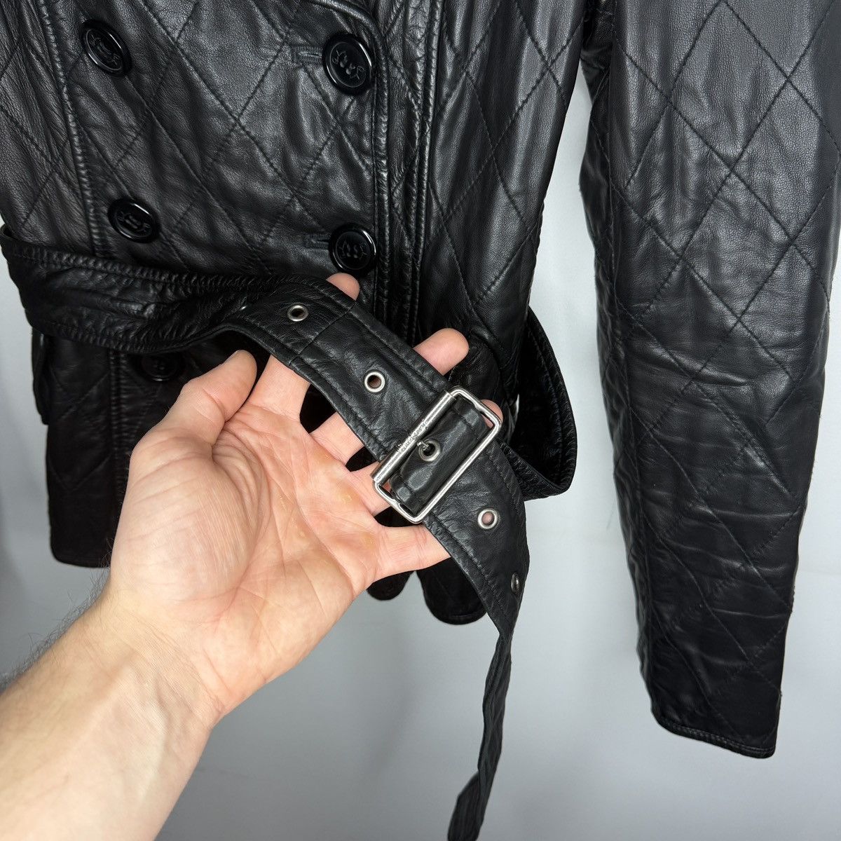 Burberry Burberry Leather Jacket Coat Quilted Belted Double Breasted Size M / US 6-8 / IT 42-44 - 7 Thumbnail