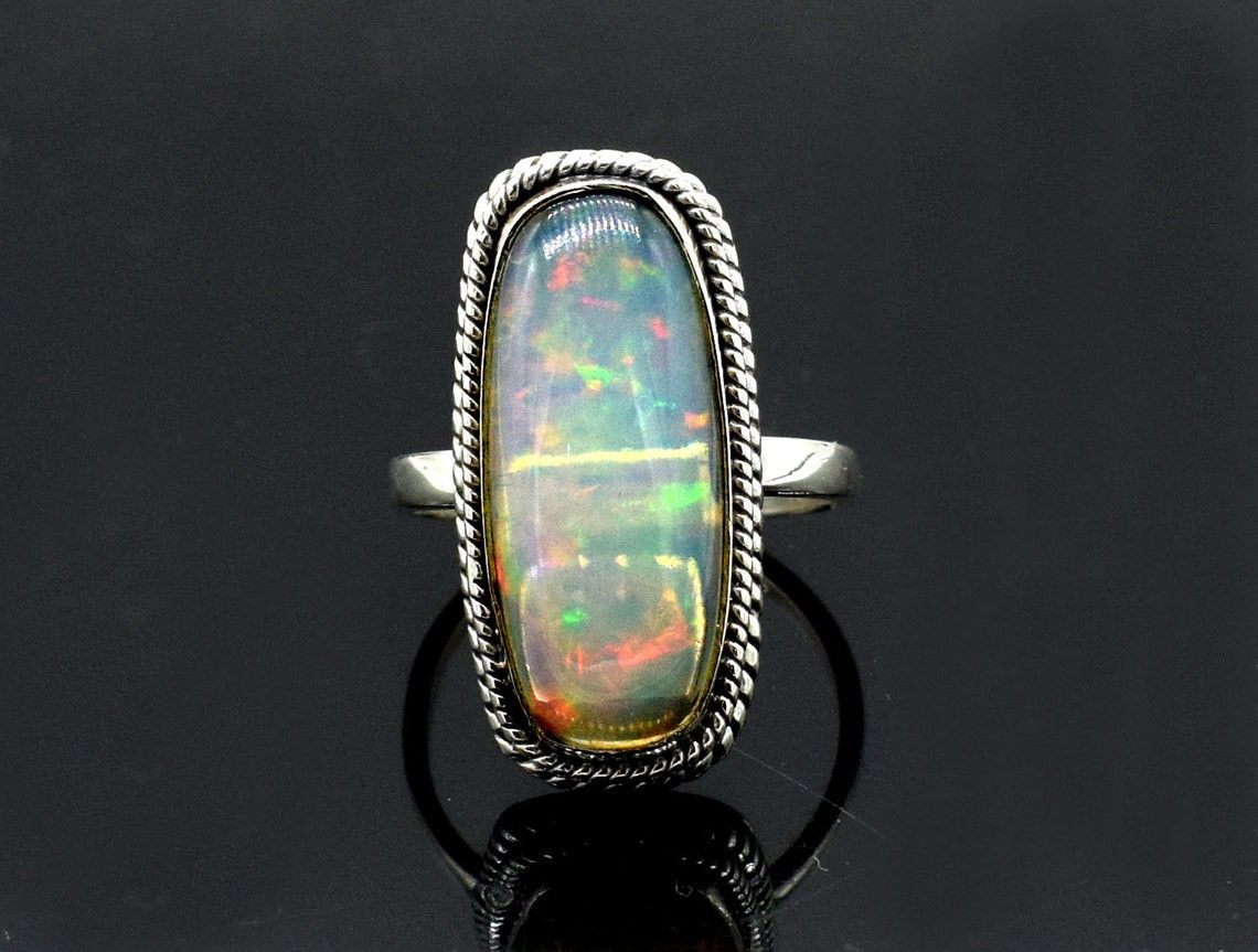 Handmade AA Ethiopian Opal Ring 925 Sterling Silver Statement Jewelry Size ONE SIZE - 4 Thumbnail