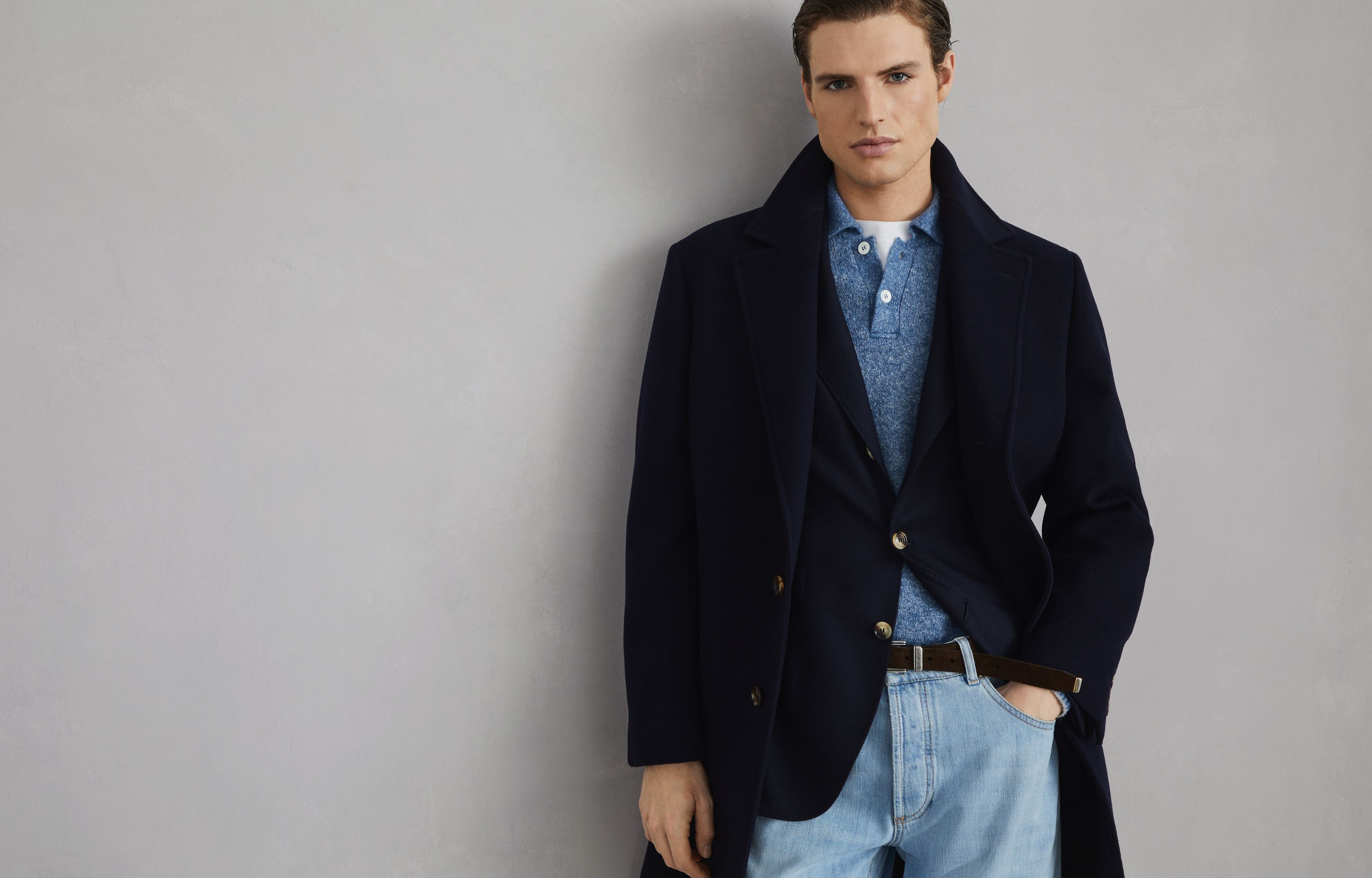Brunello Cucinelli o1s22i1n0925 Wool Beaver Coat in Eight in Blue Size US M / EU 48-50 / 2 - 6 Thumbnail