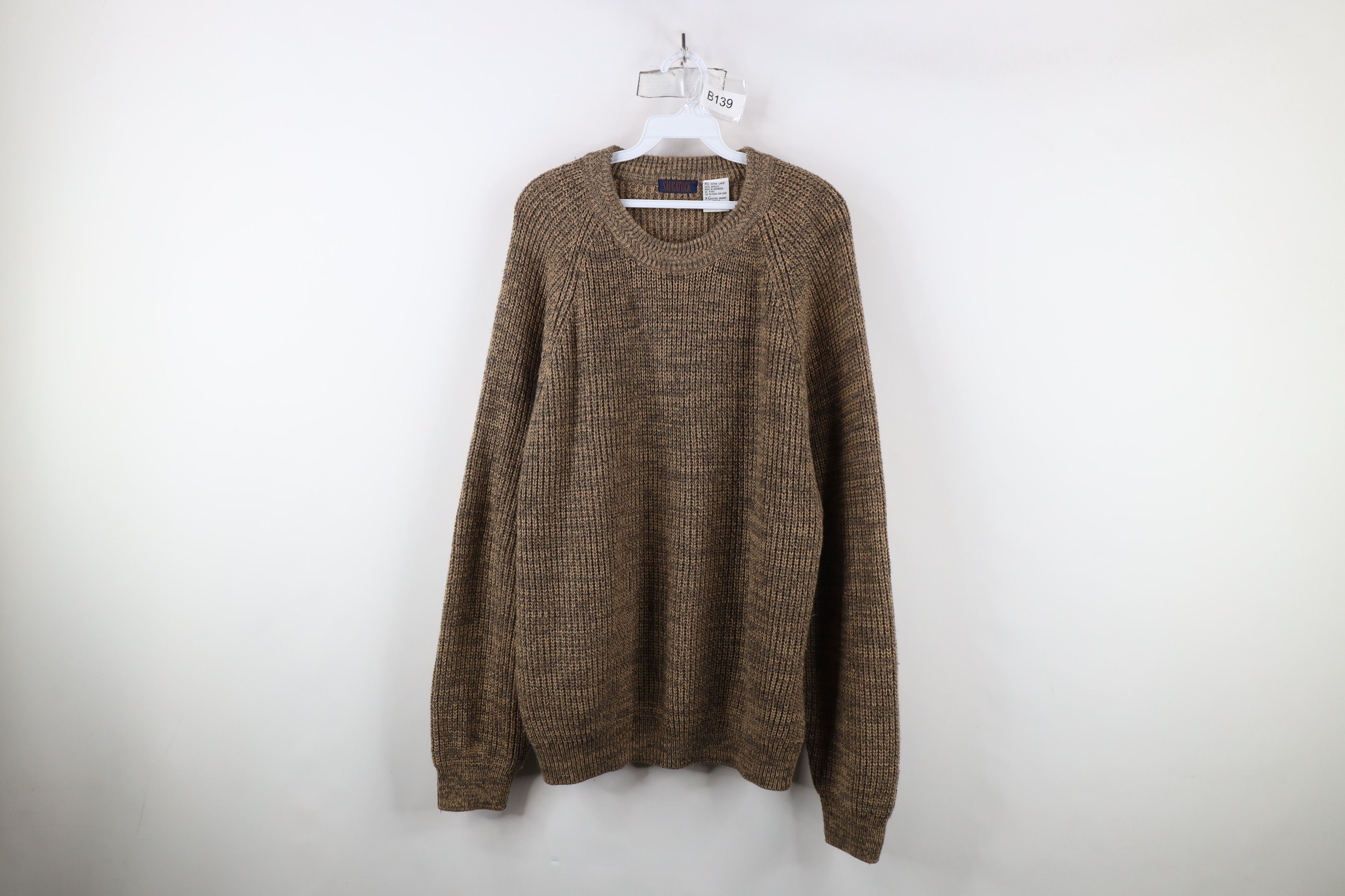 Vintage Vintage 90s Streetwear Knit Crewneck Sweater Oatmeal Brown Size US XL / EU 56 / 4 - 1 Thumbnail