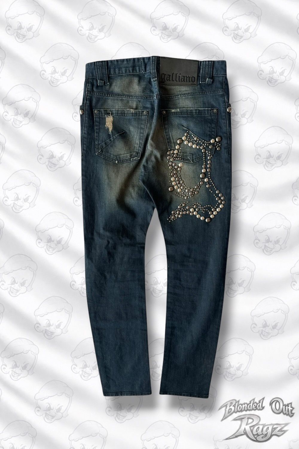 John Galliano Galliano Dark Navy Studded Logo Denim Y2K Size US 30 / EU 46 - 1 Thumbnail