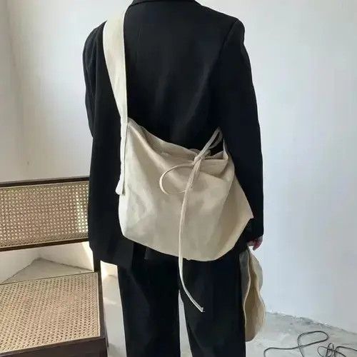 Bandage Crossbody Bag Canvas Shoulder Bag in White, Men's