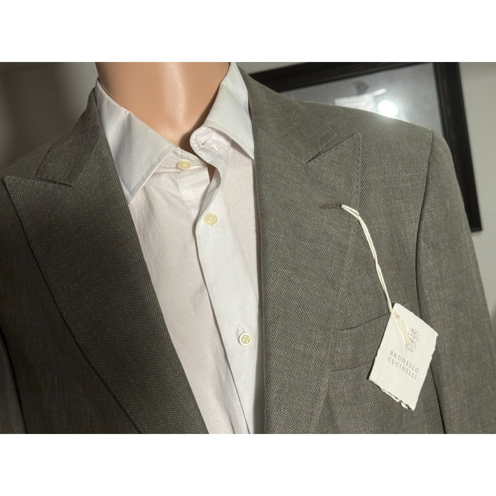 Brunello Cucinelli Brunello Cucinelli Peak Lapel Taupe W Silk Sport Coat 40R Size 40R - 10 Thumbnail