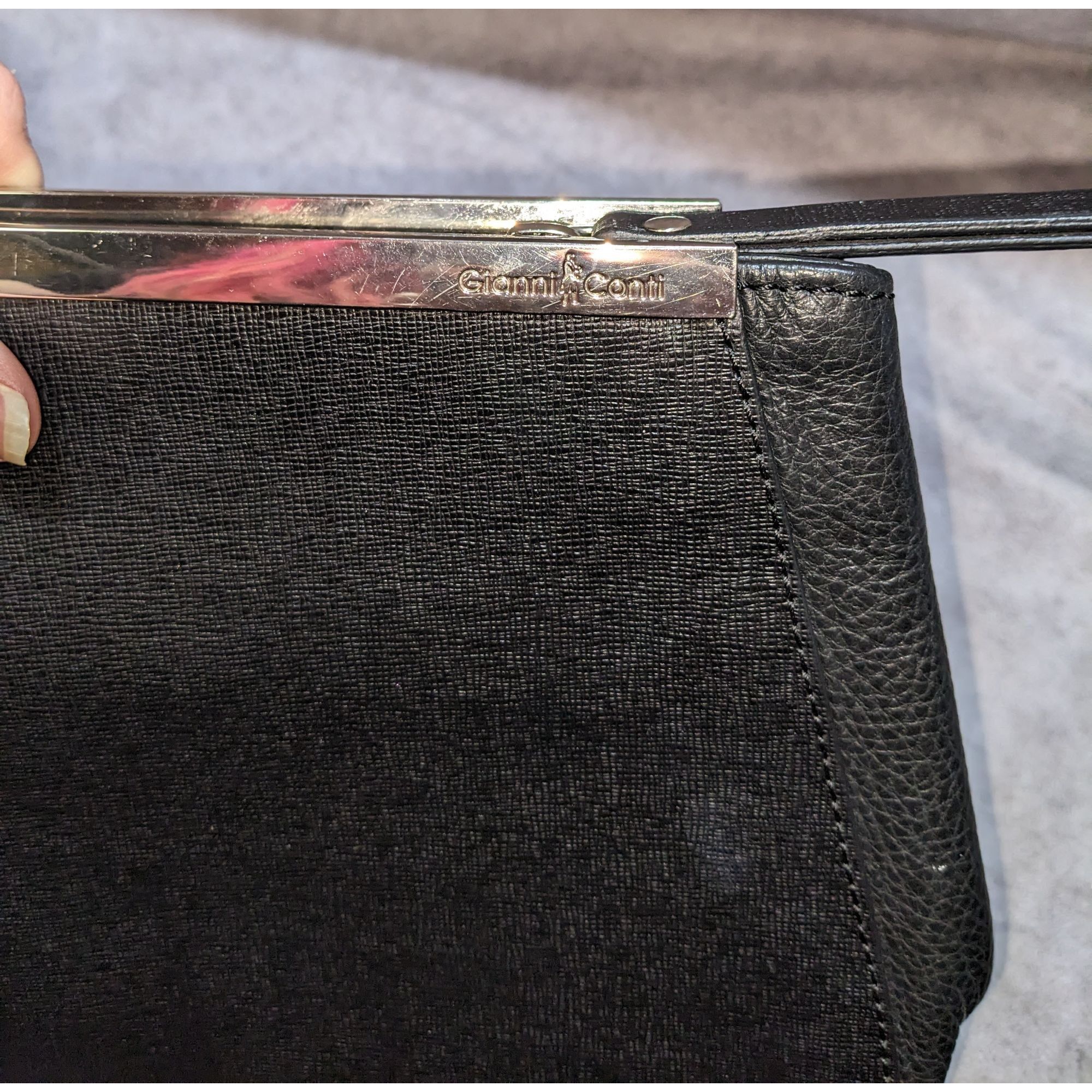 Other Gianni Conti Black Leather Clutch Purse With Silver Accent B Size ONE SIZE - 5 Thumbnail
