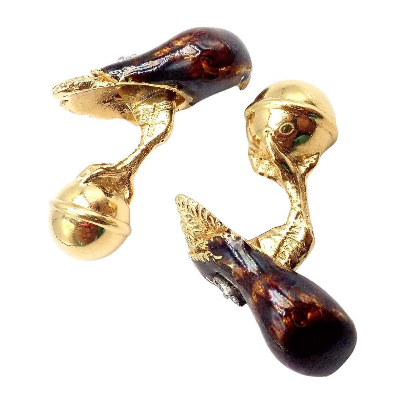 Tiffany & Co. 18k Yellow Gold Diamond Enamel Falcon Eagle Bird Cufflinks Size ONE SIZE - 4 Thumbnail