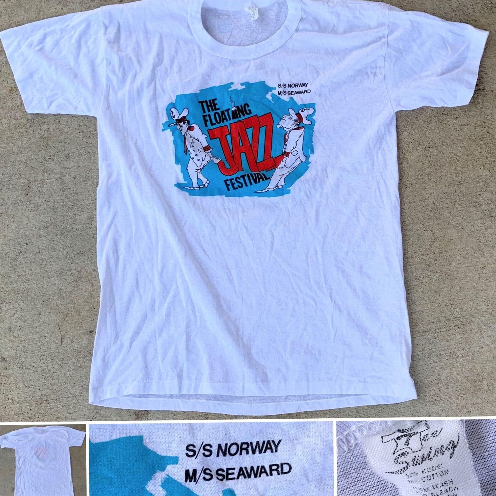Vintage VINTAGE Tee Swing The Floating Jazz Festival S/S Norway M/S SEAWARD T-Shirt XL Made In USA Men White 1980s graphic tee Size US XL / EU 56 / 4 - 2 Thumbnail