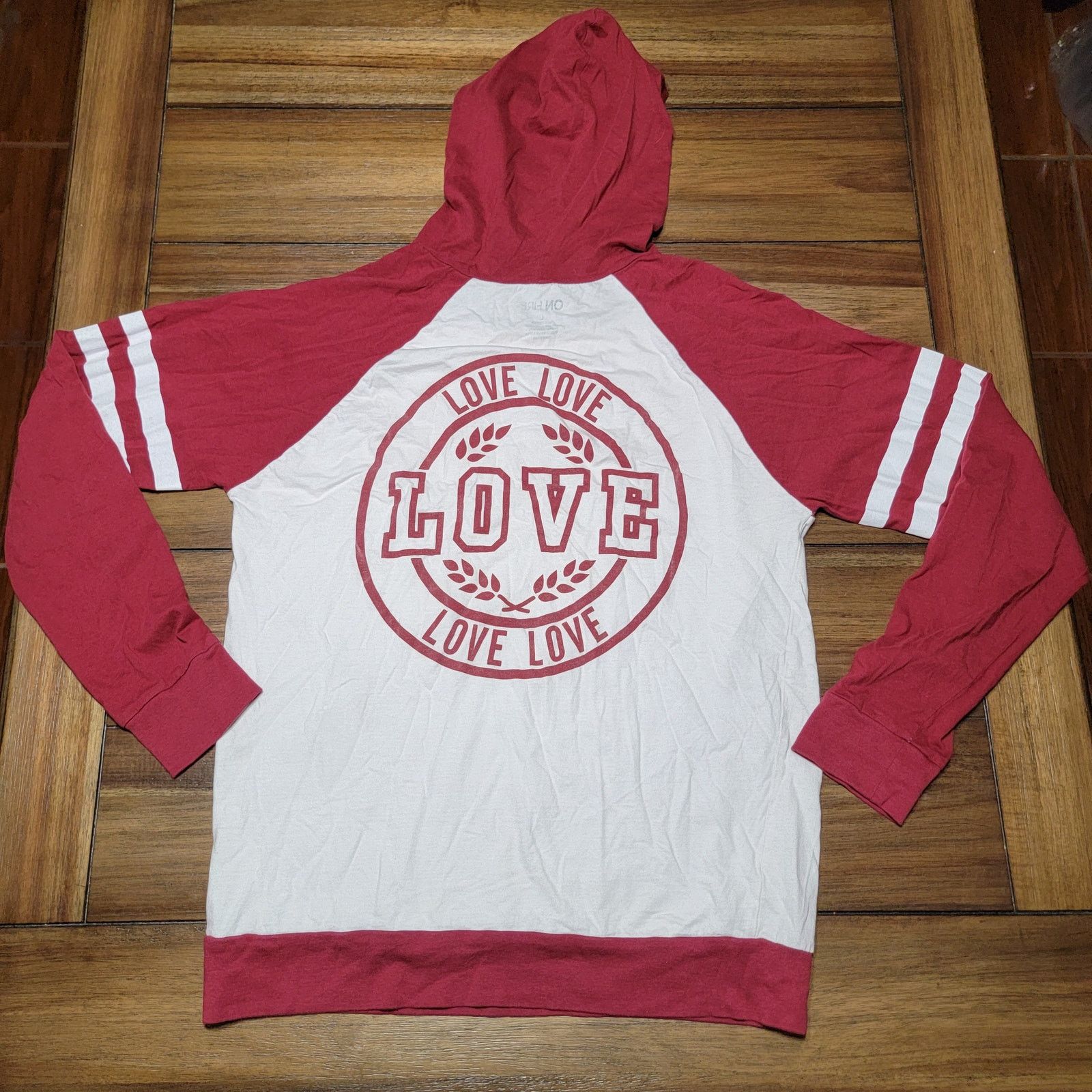 Other On Fire LS Maroon & White Hooded Tee "Love" - Size Large* Size L / US 10 / IT 46 - 3 Thumbnail