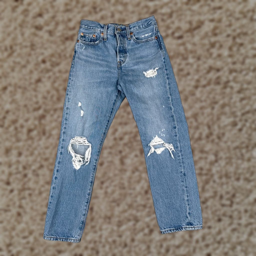 Levi's Levi's Jeans Women 25 Blue Denim Wedgie Straight Distressed 25x25 500 Series Size 42" / US 20 - 1 Thumbnail