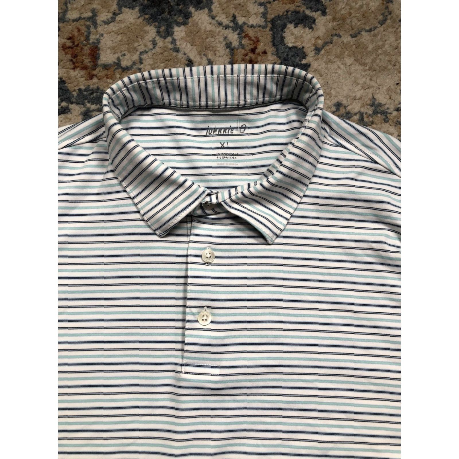 johnnie-O johnnie-O Polo Shirt Mens XL White Blue Green Stripe Golf Performance Stretch Polo Shirt Mens XL White Blue Green Stripe Golf Nike Size US XL / EU 56 / 4 - 2 Thumbnail