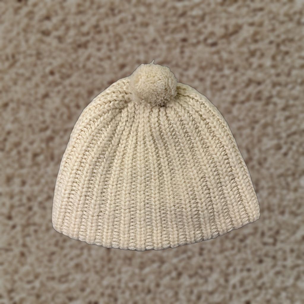 Merona Merona Beanie Hat Womens One Size Ivory Knit Acrylic Blend Ski Pom - Adult Women Winter Fall Spring Adjustable Beanie Toque Vintage Not Size ONE SIZE - 1 Thumbnail